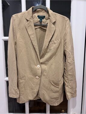 LAUREN Ralph Lauren Exclusive Silk Linen Blazer Beige Tan Size M